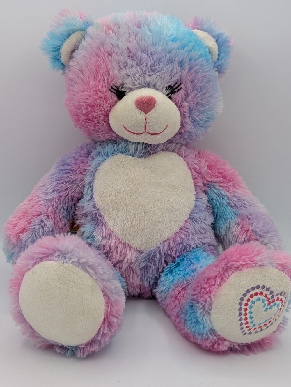 16" Build A Bear Fur ever Endless Hearts Bear Pink Blue Purple White Heart Plush